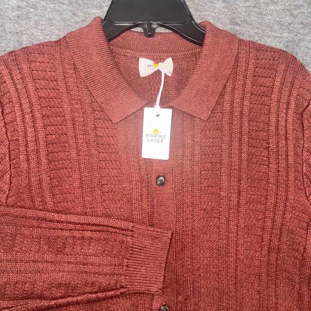 Marine Layer Mens Arthur Sweater Button Down Cardigan Knit Wool Blend Sz L NEW